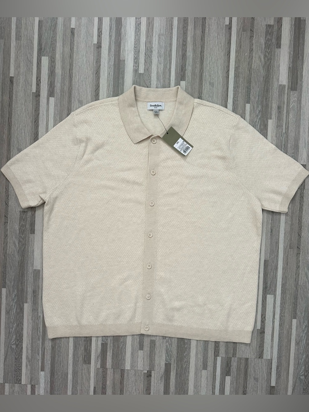 Goodfellow & Co Men's Cream Short-Sleeve Button Polo ,size XXL